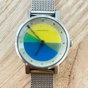 Android USA ladies Silver Tone color block Stainless Steel watch NEW BATTERY